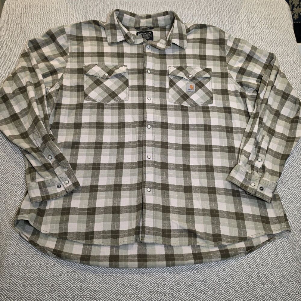 Carhartt Rugged Flex Relaxed Fit Plaid Flannel Shirt Men’s 2XL Snap Front